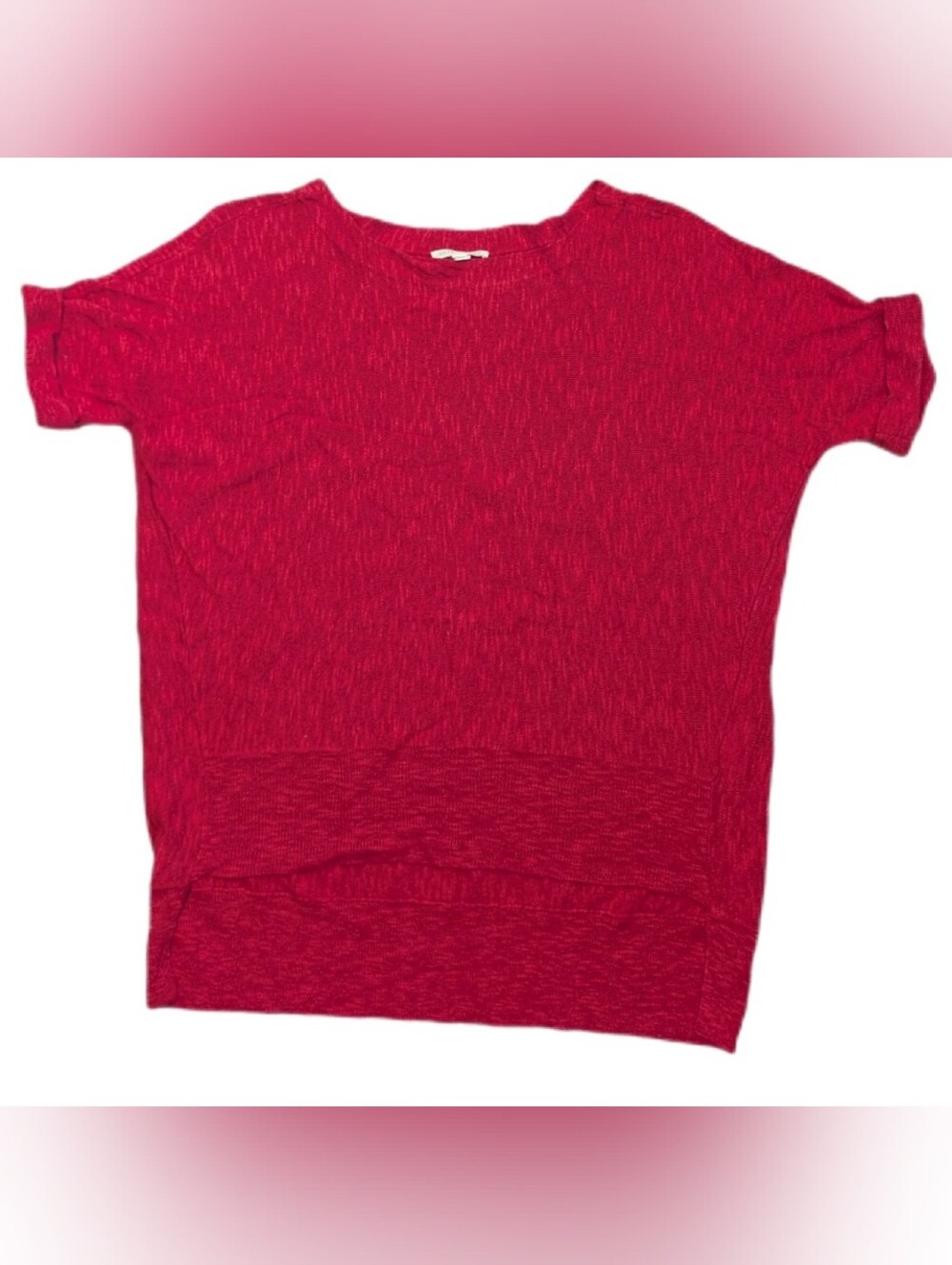 Eileen Fisher Red Linen Blend High Low Top PETITE